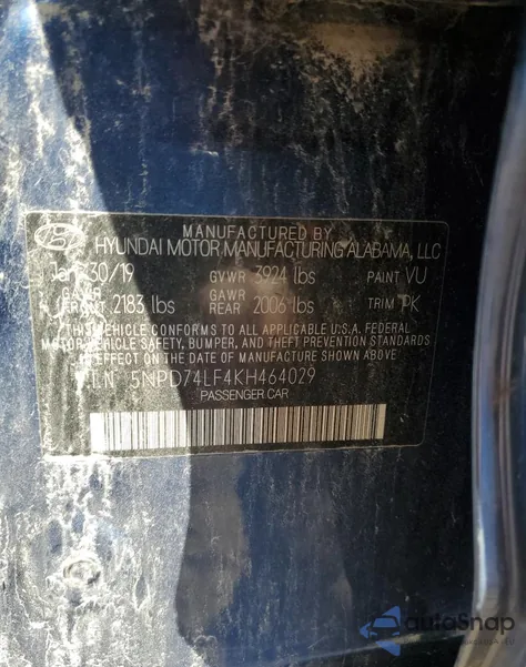 2019 Hyundai Elantra Se from USA, damaged, VIN 5NPD74LF4KH464029